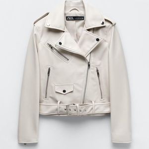 Zara Faux Leather Cream Jacket Size Small NWT!!